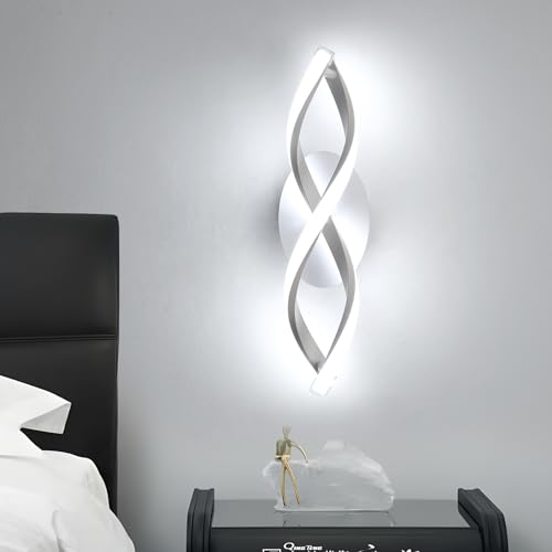 DELIPOP Wall Light LED Indoor, 16W 1800LM Modern Wall Lamp, Creative Curved Design Wall Lights for Indoor for Bedroom Living Room Corridor Staircase, Cool White 6500K, White