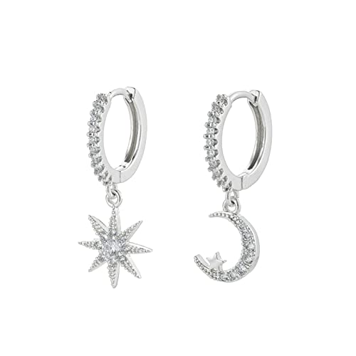 Boucles d'oreilles lune et étoile en argent 925 sterling pour femme
