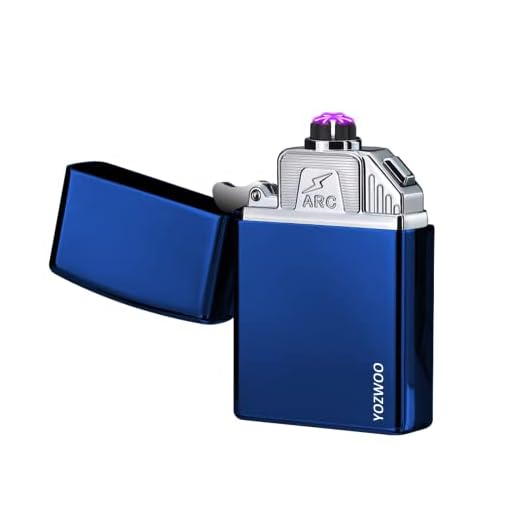 YOZWOO Triple-Arcs Electric Lighter, Trendy Metal Electronic Lighter Plasma Lighter, Rechargeable USB Lighter,Windproof Lighter with Battery Indicator (Blue)