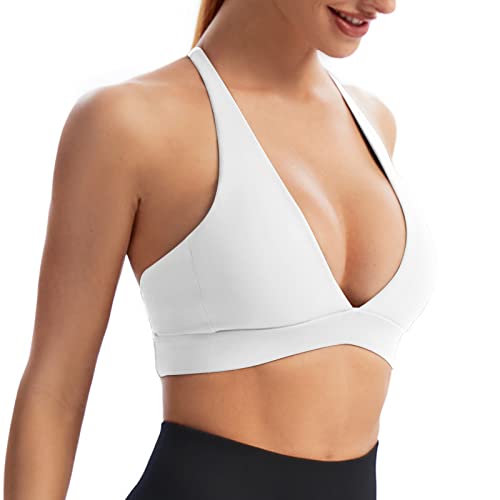 INIBUD Sports Bra for Women Push Up Strappy Workout Top Padded Deep V-Neck Triangle Bralettes with Support Gym4