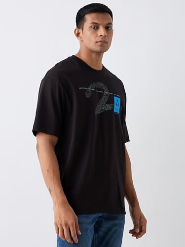 Image of Spykar Men's Oversized Round Neck Half Sleeve Solid Casual T-Shirt