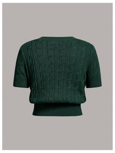 Verdusa Women's Cable Knit Pullovers Round Neck Short Sleeve Sweater Top2