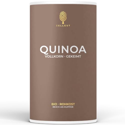 ZELLGUT© BIO QUINOA GEKEIMT 800g • GLUTENFREI & BASISCH • VOLLKORN & ROHKOST • aus EU-Bio-Landwirtschaft • VEGAN • 28,2% Eiweiß • Reich an Ballaststoffen, Magnesium, Eisen, Mangan •OHNE Zusatzstoffe