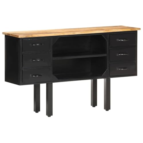 Tomostar Buffet Cuisine, Buffet Bas Meuble de Rangement Salon 110x30x65 cm Bois de manguier Massif Brut et Acier
