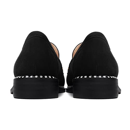 Image of FOGEENA Womens Penny Round Toe Casual Fashion Slip On Suede Leather Chunky Low Heel Loafers Dress Shoes 1 Inch