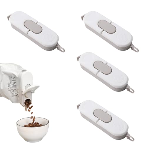 Irtyif Verschlussclips mit Ausschütter, 4 Stück Tütenclips, Verschlussclips für Beutel, für Verpackung Süßigkeiten Snacks Lebensmittel Tiernahrung(Grau weiß)