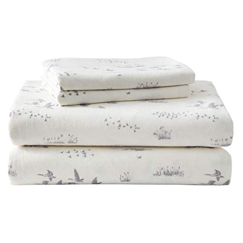 Eddie Bauer - Flannel Sheets Queen Size, Anti-Pilling & Wrinkle Resistant Cotton, Touchably Soft for All-Season Comfort - Bed Sheets with Matching Pillowcases & Fitted Sheet (Geese Meadow Yellow)