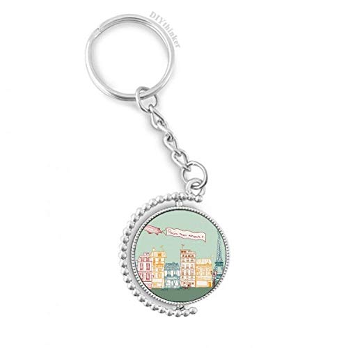Porte-clés Paris France avec dessin de dirigeable pour cadeau