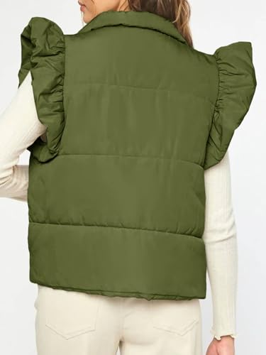 Tankaneo Womens Puffer Vest Ruffle Sleeveless Button Down Winter Warm Padded Gilet Coats4