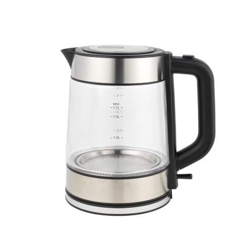 Image of Progress Glass Kettle – 1.7L Capacity With Water Level Indicator, LED Blue Light Illumination, 360° Swivel Base, Anti-Limescale Filter, Cordless, Boil-Dry Sensor, Auto Shut-Off, 2200W