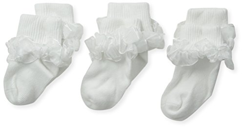 Jefferies Socks Baby-Girls Newborn Tutu Lace Socks 3 Pair Pack, White/White, Toddler