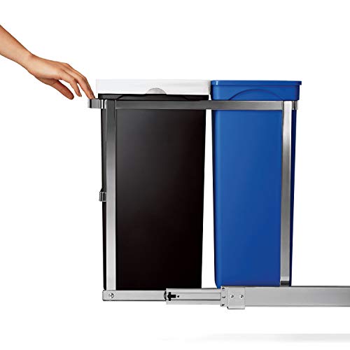 Simplehuman 35 Liter / 9.3 Gallon Dual Compartment Under Counter Kitchen Cabinet Pull-Out Recycling Bin And Trash Can #TOP4