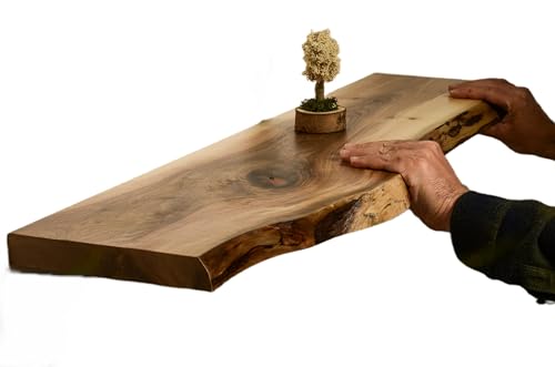 Ahşap Habitat Live Edge Walnut Floating Shelves, Solid Wood Floating Shelf for Wall, Rustic Floating Shelf, Un - Reclaimed Wood Shelves - Raw Edge Wooden Shelf (70cm x 19-22cm)
