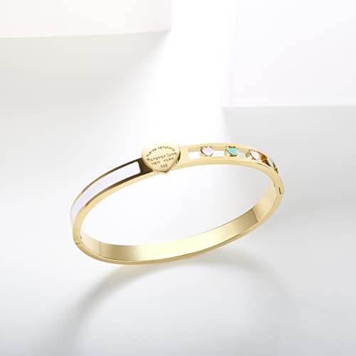 Jinhui Love Gold Bangle Bracelet For Women, Forever Love Engraved Bangle Jewelry Gift For Her (Size 6.5”) #TOP3