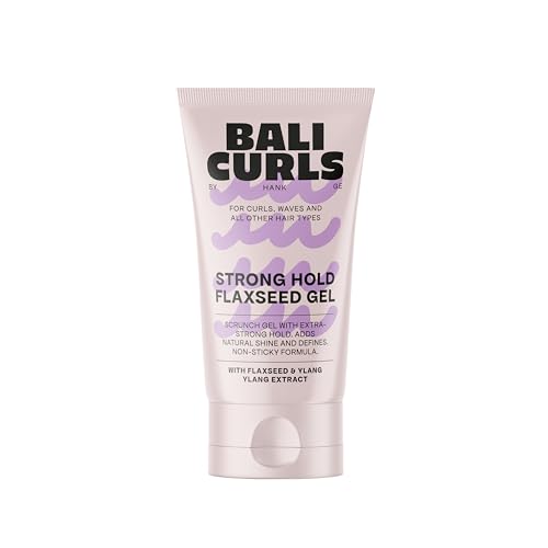 BALI CURLS Strong Hold Flaxseed Gel – Gel de linaza extra fuerte para scrunch y rizos definidos – Sujeción duradera y brillo natural – Adecuado para método rizado – 150 ml