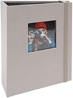 Kenro Grey Linen Minimax Photo Album for 100 Photos 6x4 / 10x15cm with Space for Photograph on Front Cover, Slip-In Pages, Modern Design Great for Family Photographs, Aztec Series  AZ104GY