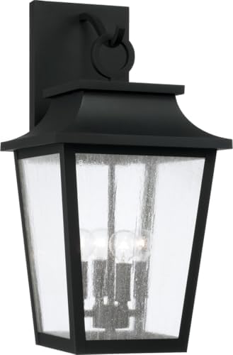 Capital Lighting 953341BK Chandler Transitional Antiqued Glass Outdoor Wall Lantern, 4-Light 240 Total Watts, 24" H x 12" W, Black