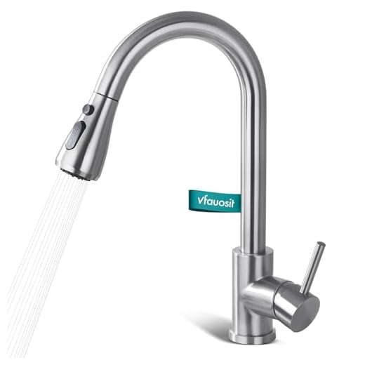 VFAUOSIT Kitchen Faucet with Pull Down Sprayer, Brushed Nickel, 14.2 inch Height, 360 Rotation Spout, Eco-Friendly Stainless Steel