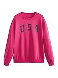 SweatyRocks Womens Casual Long Sleeve Pullover Sweatshirt Alien Patch Shirt Tops Hot Pink X-Large