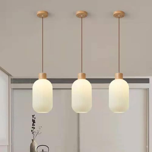 Suspension Rétro Japonaise E27 - Luminaire Plafonnier Bois Verre