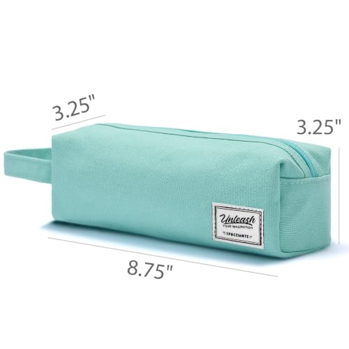 Image of SPACEMATE Pencil Case Pouch Box Bag School Supplies Girls Boys Kids, Cute Preppy Stuff Large Big Capacity Aesthetic Canvas Pen Organizer, Back to College Stationary, Light Green, Simple Style, 1200ml