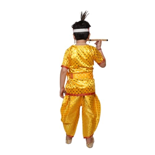 Image of Kaku Fancy Dresses Krishna Costume for Kids, Baby Krishna Dress for Janmashtami, Bal Krishna Dhoti Set, Krishnaleela Costume, Infant Bal Gopal, Krishna Fancy Dress Costume for Boys /Girls