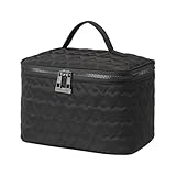 RIGHT AWAY Makeup Bag,Large Cosmetic Bags for Women Girls, Quilted Train Case Make Up Bag with Handle,Travel Makeup Case Organizer,Cute Toiletry Bag Vanity Bag (Black)