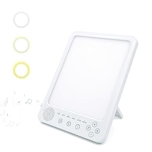 Light Therapy Lamp, UV-Free 10000Lux Simulated Sunlight Lamp, Touch Control with 3 Color and 5 Brightness Setting, 14 White Noises Machine Function with Countdown Timer for Home Office Outdoor