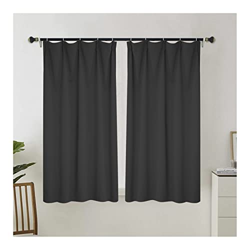 Grewod Insulated Curtains Dark Grey Solid Color Blackout Window Curtain for Living Room, 40 x 53 Inch, 2 Panels, Pinch Pleat, Polyester