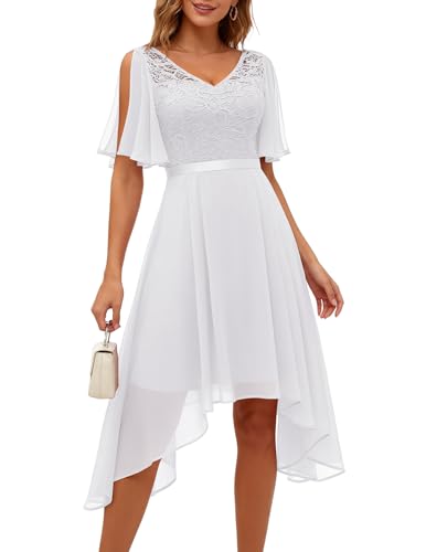 Women Vintage Lace Chiffon A-Line Cocktail Prom Midi Dress 57 White XL