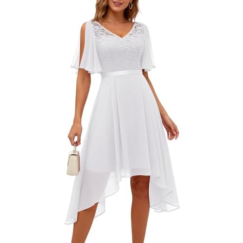BeryLove Women's Elegant Formal Hoco Lace Chiffon High-Low Cocktail Dress