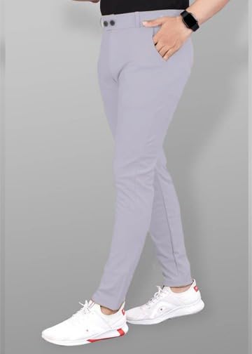 Image of Men's Slim Fit Lycra Blend Stretch Trousers | 2 Button Closure | Side Pockets | Formal & Casual Wear