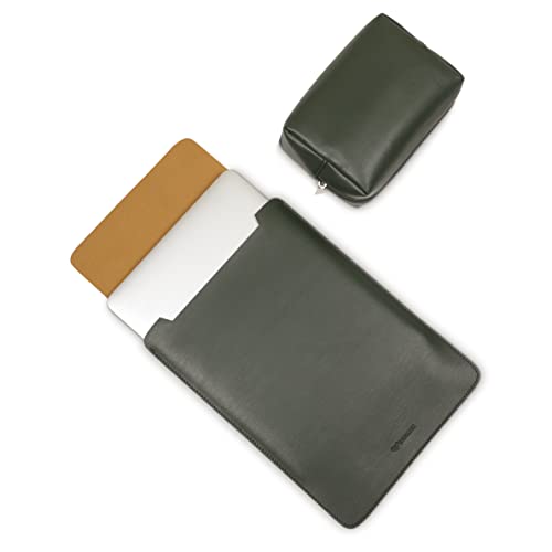 ENTHOPIA Vegan Leather Laptop Sleeve and Pouch Compatible with MacBook Air 13.6” M2 A2681 2022-2023 | Slim Fit, Soft Lining, Water Resistance Laptop Cover | Olive Green