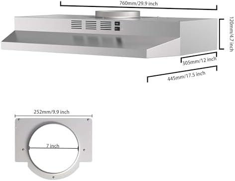 SNDOAS 30 inch Range Hood Ducted/Ductless Convertible Stainless Steel Range Hood Under Cabinet with Rocker Button Control,Vent Hood with LED Light,2 Speed Exhaust Fan,Under Cabinet Hood,Silver - 5