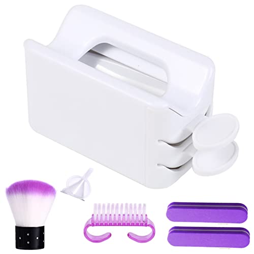 EYIW Dip Powder Recycling Tray System - Double Layer Nail Dip Powder Container with Scoop,Nail Dip Powder Brush Nail Brush Nail Files Practical Portable Nail Tools for Nail Art Makeup (Purple)