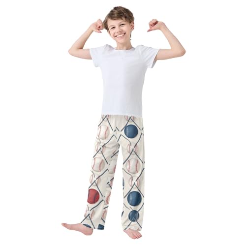 ZZXXB Baseball and Net Boys Long Pants Soft Trousers Elastic Waist Kids Lounge Bottoms with Pockets S-XL3