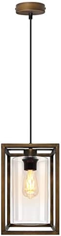 Long Life Lamp Company Antique Brass Lantern Ceiling Pendant Light Rectangular Frame with Clear Glass Shade Heritage Vintage M0155F
