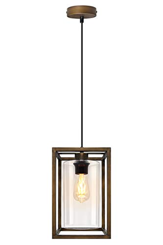 Antique Brass Lantern Ceiling Pendant Light Rectangular Frame with Clear Glass Shade Heritage Vintage M0155F - Image 4