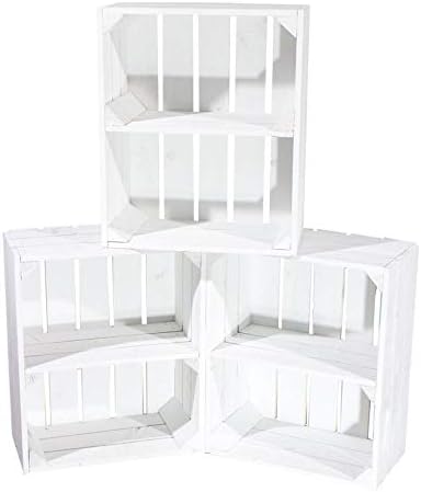 Kontorei® Flat white shelf box with middle board, 50 cm x 40 cm x 22 cm, set of 3, white wooden box, fruit crates, wine box, vintage shelf, bedside table, storage box