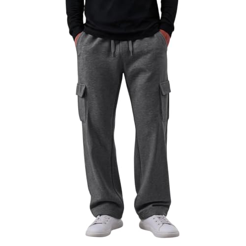 Mens Fleece Cargo Sweatpants Baggy Big and Tall Workout Wide Leg Sweatpants — view 3