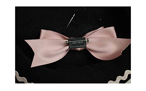 Women Girl's Lolita Painter Hat Beret Cap With Bowknot (Black Pink) #TOP3