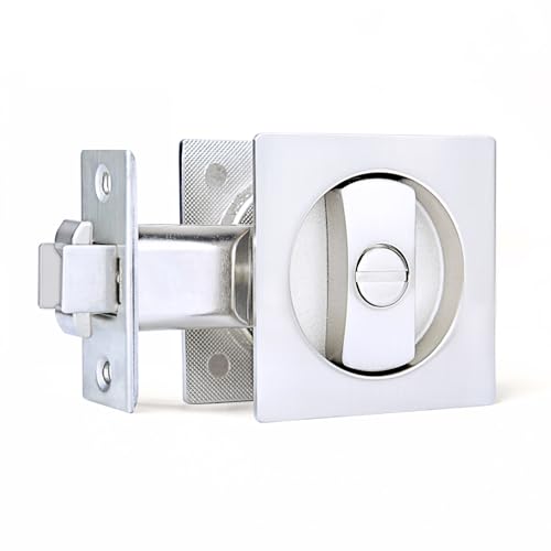 Dontay Pocket Door Privacy Lock, Flush Handles, 2-3/8" Backset, (Bed/Bath) Latch, Recessed Knob, Hardware for 1 3/8” to 2 3/16” Thickness Door (Excluding Edge Pull, Brushed Nickel, Square - 1 Pack)