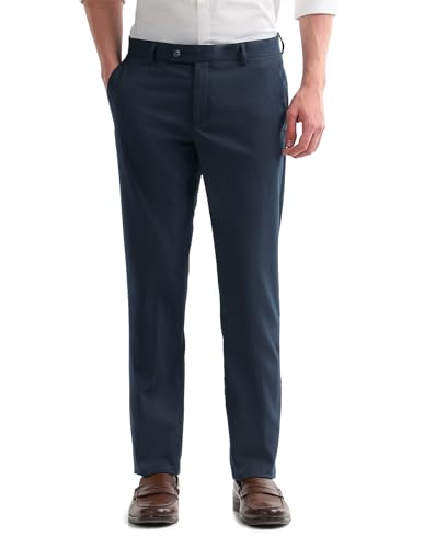 Image of Arrow Textured Tapered Fit Formal Trousers for Men - Full Length Formal Pants for Men Office Wear