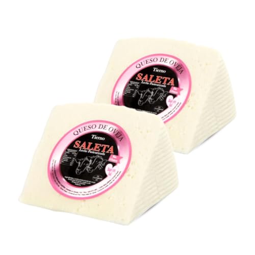 SALETA® Caja de Quesos Regalo Gourmet | Surtido de 2 Cuñas de Queso Fresco Tierno de Oveja Bajo en Sal | Quesos Artesanos de La Mancha | 'Pack Muy Tierno 500 gr'