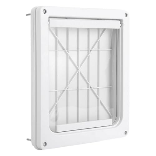 Persiana para perros de pared, puerta resistente a la intemperie, persiana duradera para mascotas con cerradura de seguridad, fácil instalación para perros pequeños a grandes, panel de acceso a