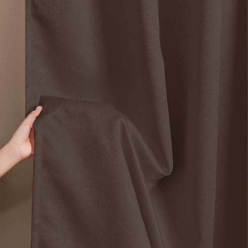 Image of HOMEMONDE 100% True Blackout Curtains 10 Feet Long Door - Pack of 2 Curtains, Embossed Panels Light Block Thermal Insulated & Noise Reducing Top Style Rod Pocket Curtains (Abstract Brown, 120Inch)