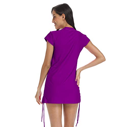 Abalagu Women's Uv Sun Protection Half Zipper Short Sleeve Rash Guard Swim Shirt Rashguard Swimsuit Top (Purple, S) #TOP6