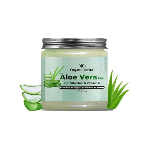 Organic Netra Pure Aloe Vera Gel with Vitamin C & E for Skin, Face and Hair | Helps to Repair and Smoothens Hair | Relax and Renew Your Skin and Scalp | Paraben Free & Sulphate Free - 7.05 Oz Cover