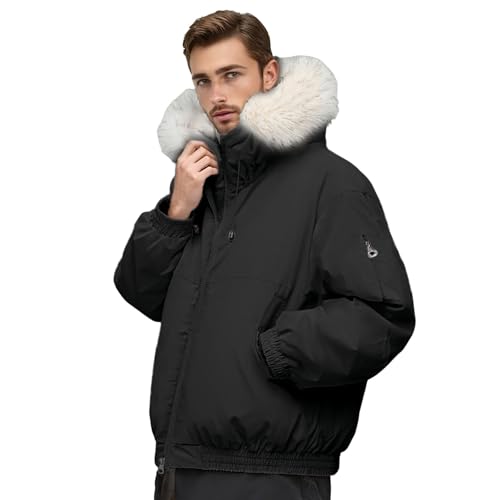 Vhersily Chaqueta de hombre con cremallera de tamaño grande para invierno, capucha cómoda, manga larga, cortavientos, informal, chaqueta deportiva elegante, chaqueta de fitness a la moda, cálida parka