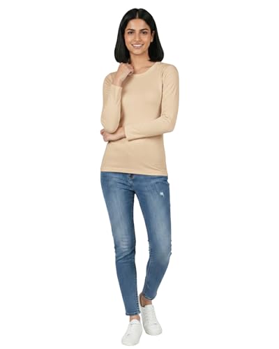 Image of HELGA Ivano Women's Organic Cotton Full Sleeve T-Shirt | Super Combed Cotton Rich | Plain Round Neck | Soft, Breathable, Eco-Friendly Casual Top for Everyday Wear